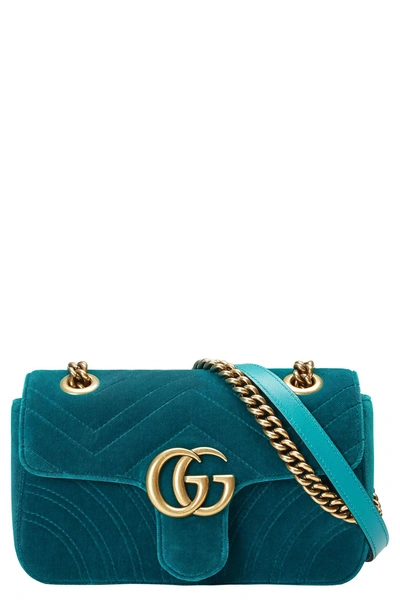 Gucci Small Gg Marmont 2.0 Matelasse Velvet Shoulder Bag - Blue In Pavone