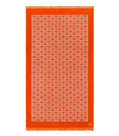 Tory Burch T-tile Beach Towel In Orange/white