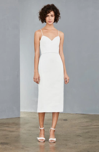 Amsale Bow Back Midi Sheath Dress In Silk White