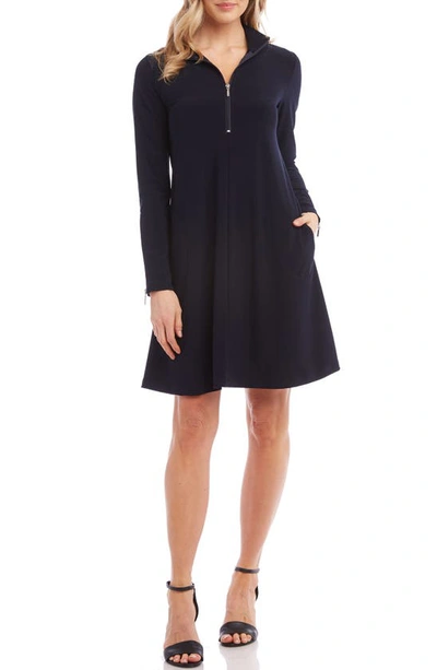 Karen Kane Quarter Zip A-line Dress In Navy