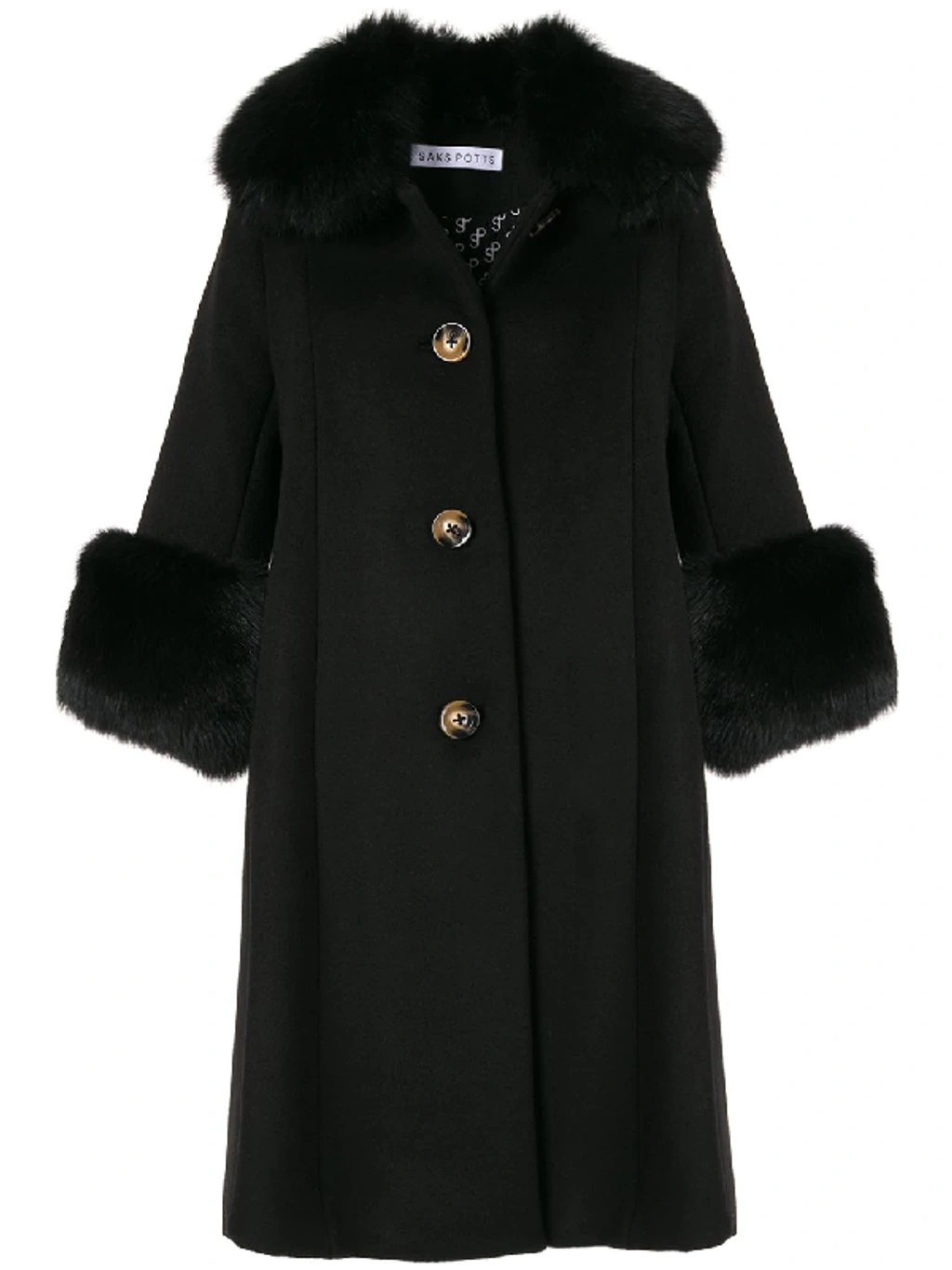 Saks Potts Yvonne Wool Coat With Genuine Fox Fur Trim In Black