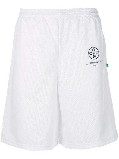 Off-white Diagonal Stencil Mesh Shorts In Off White & Fuchsia