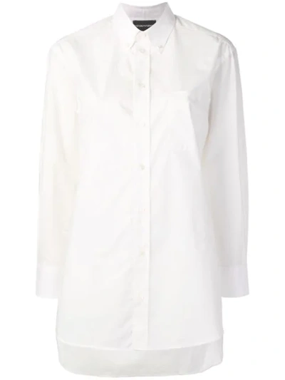 Emporio Armani High-low Linen Front Shirt In Bianco