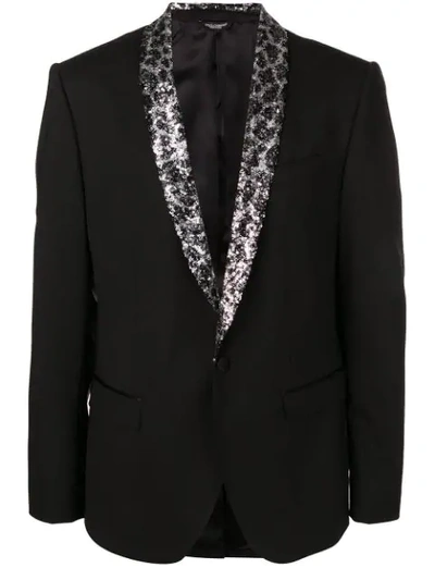 Dolce & Gabbana Sequin Lapel Single Breasted Blazer In Black