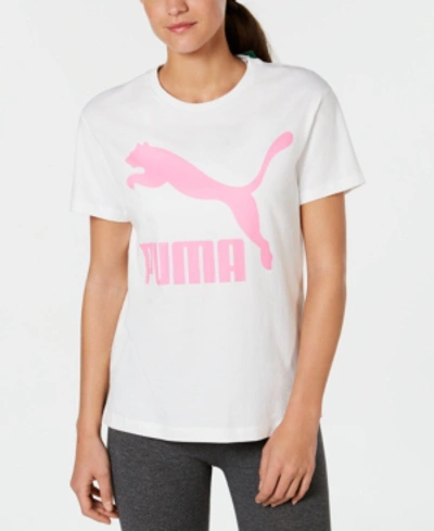 Puma Classics Cotton Logo T-shirt In  White/pale Pink
