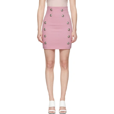 Balmain High Waist Grain De Poudre Mini Skirt In Light Rose