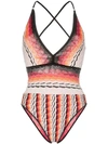 Missoni Deep V-neck Knitted Swimsuit In Multicolour