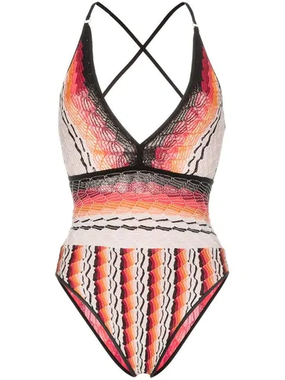 Missoni Deep V-neck Knitted Swimsuit In Multicolour