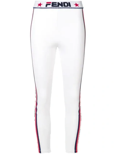 Fendi Cropped Logo Leggings In White