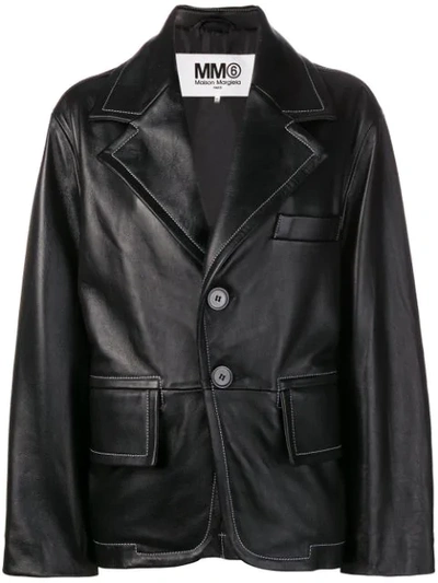 Mm6 Maison Margiela Contrast-stitch Single-breasted Leather Jacket In Black