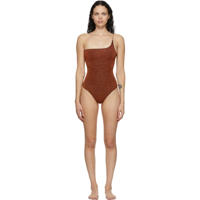 Oseree Brown One-shoulder Lumière One-piece Swimsuit