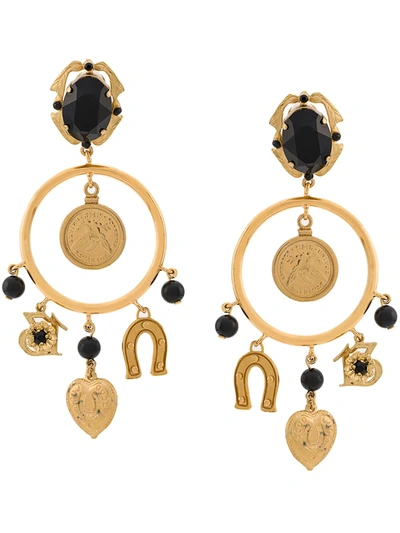 Dolce & Gabbana Faux Onyx Hoop And Charm Earrings In Gold