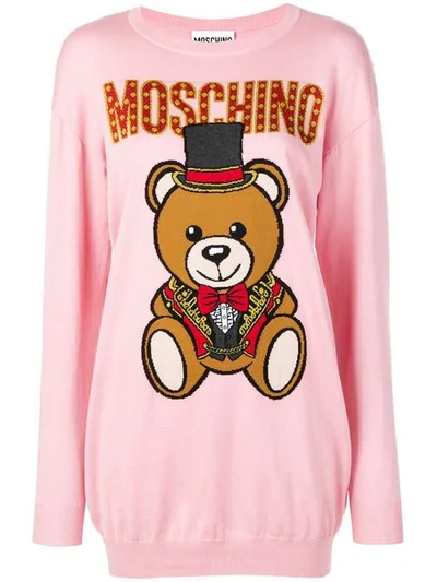 Moschino Knitted Bear Sweater Dress In Pink