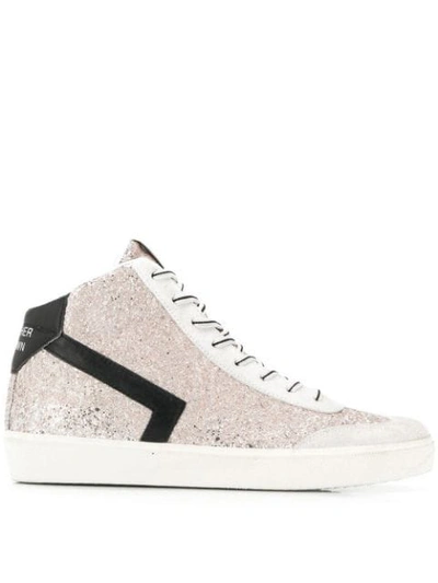 Leather Crown Sneakers Glitter Coated Leather Boot In Pink