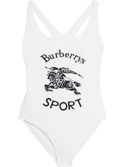 Burberry Archive Logo Print Swimsuit In White