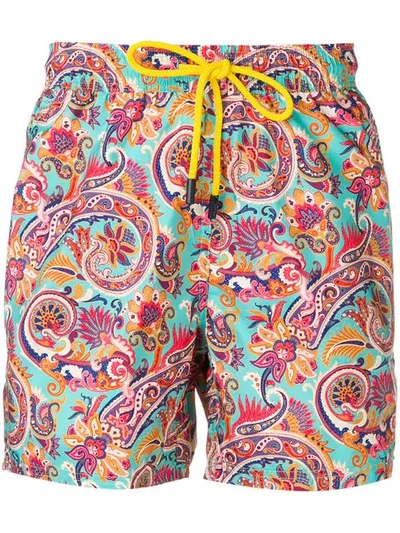 Etro Men's Paisley-print Swim Trunks In Green