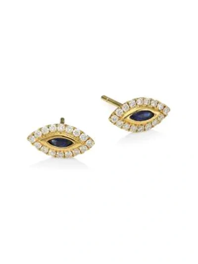 Anita Ko 18k Yellow Gold, Diamond & Blue Sapphire Evil Eye Stud Earrings