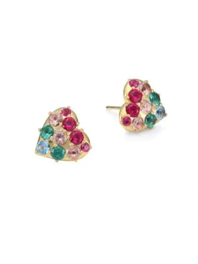 Adriana Orsini Valentine 18k Goldplated Silver & Multicolor Crystal Heart Stud Earrings