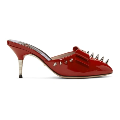 Gucci Bow Detail Spike Stud Mules In 6433 Red