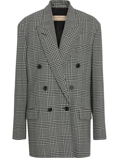 Burberry Prince Of Wales Check Wool Oversized Jacket In Green