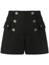 Balmain High Waist Buttoned Mini Shorts In Black