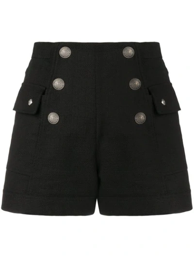 Balmain High Waist Buttoned Mini Shorts In Black