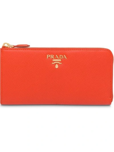 Prada Large Saffiano Leather Wallet In Orange