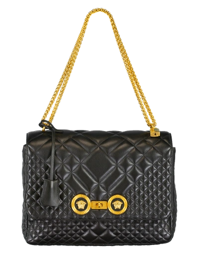 Versace Large Quilted Foldover Chain Bag In Black