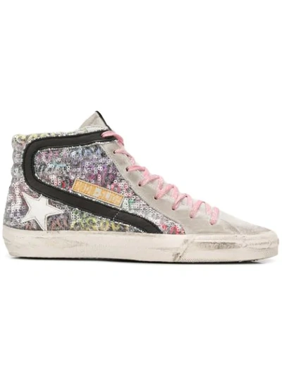 Golden Goose Slide Sneakers In Leather With Paillettes Color Multicolor