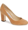 Jimmy Choo Billie Block Heel Pump In Caramel Suede