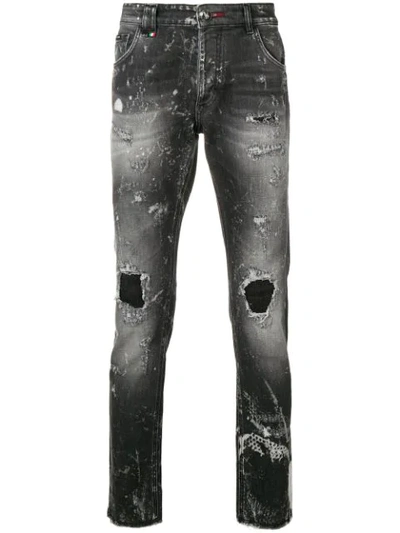 Philipp Plein Distressed Skinny Jeans In Grey