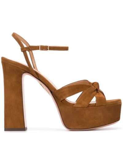 Aquazzura Baba Knotted Suede Platform Sandals In Brown