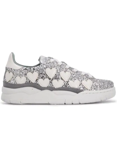 Chiara Ferragni Glitter Lace Up Sneakers In Silver