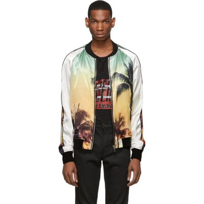 Balmain Palm Tree-print Satin Bomber Jacket In Neutrals