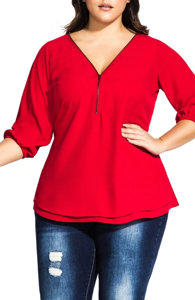 City Chic Sexy Fling Zip Front Top In Sexy Red