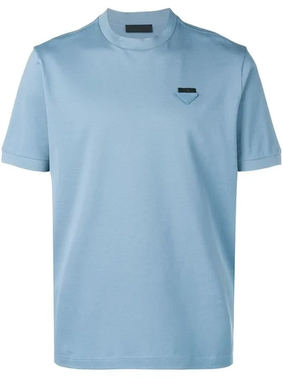 Prada Logo Badge Cotton T-shirt In Blue