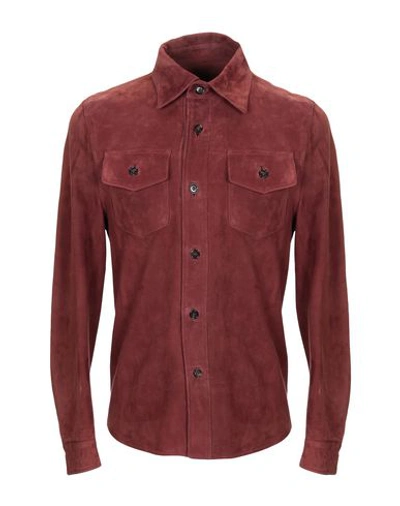Isaia Solid Color Shirt In Brick Red