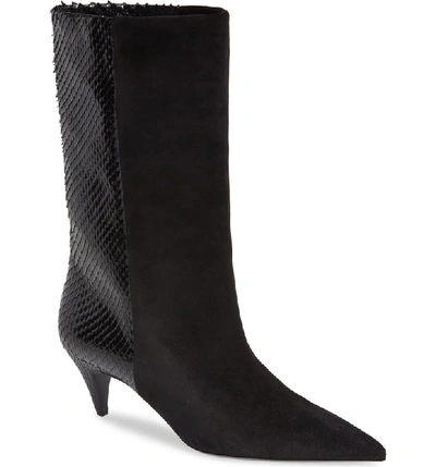 Saint Laurent Genuine Python & Suede Bootie In Black/ Beige