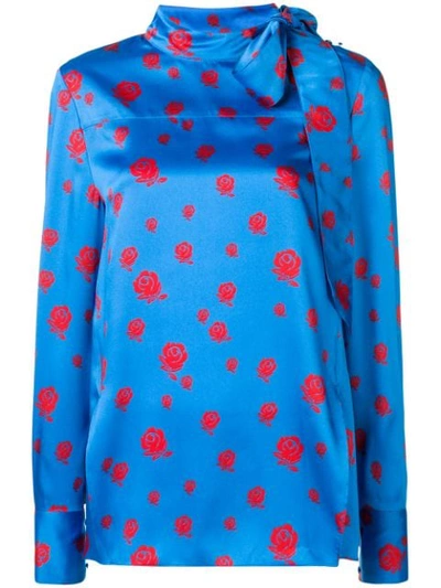 Kenzo Roses Pussybow Blouse In Azure