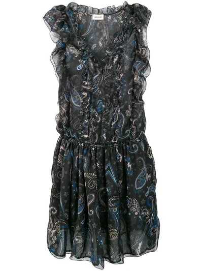 Zadig & Voltaire Paisley Print Ruffle Dress In Black
