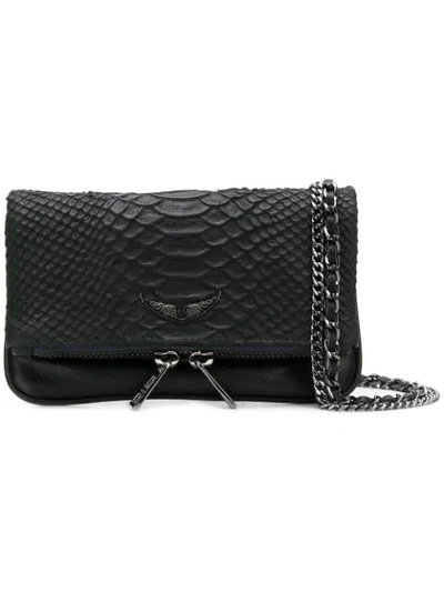 Zadig & Voltaire Rock Nano Python-effect Leather Clutch Bag In Black