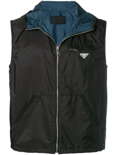 Prada Lightweight Hooded Gilet In Black