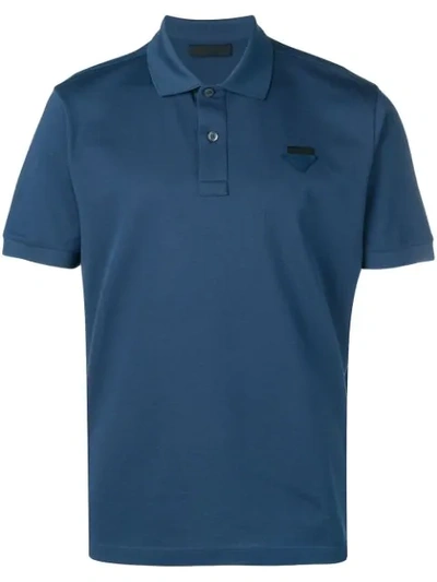 Prada Patch Embellished Polo Shirt In Blue