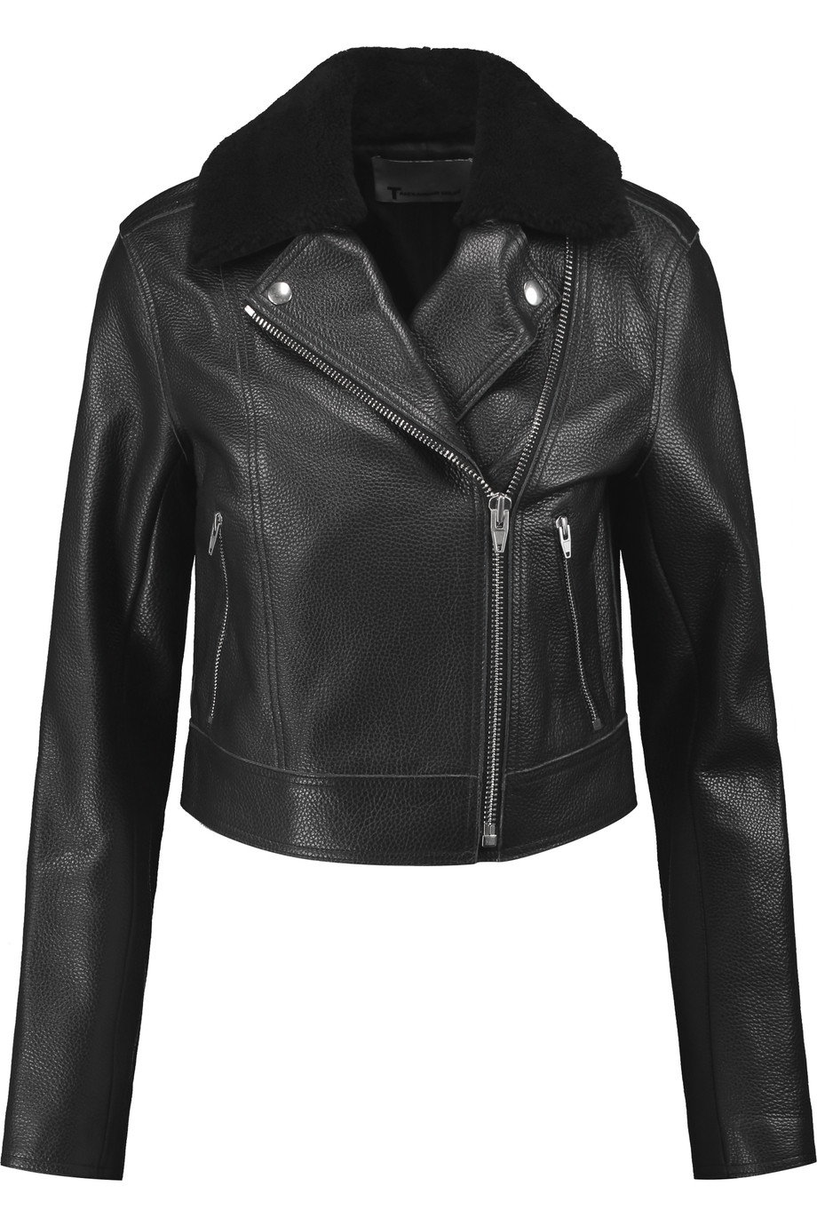 Alexander Wang T Shearling-trimmed Leather Jacket | ModeSens