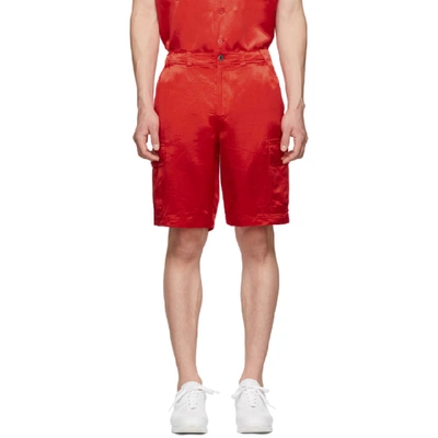 Sies Marjan Red Washed Satin Elias Cargo Shorts In Scrlt