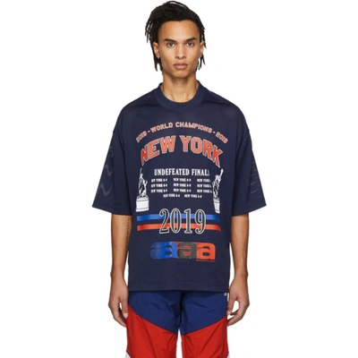 Alexander Wang Oversized Printed Mesh T-shirt In Dark Blue