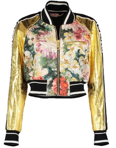 Dolce & Gabbana Leather Brocade Cropped Jacket In Blush