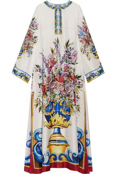 Dolce & Gabbana Woman Floral-print Silk-twill Kaftan White