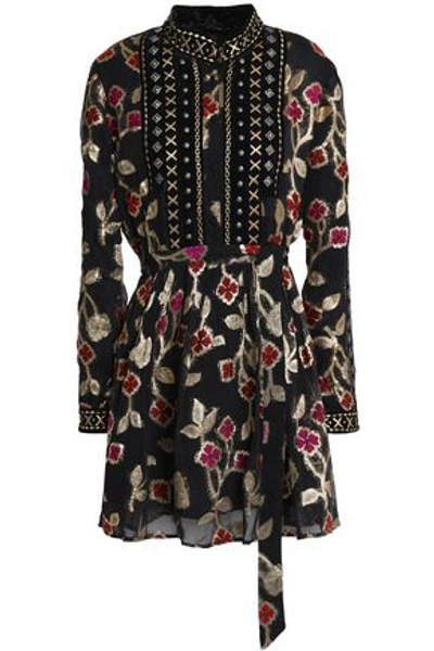 Dodo Bar Or Woman Embellished Metallic Floral-jacquard Mini Dress Black ...