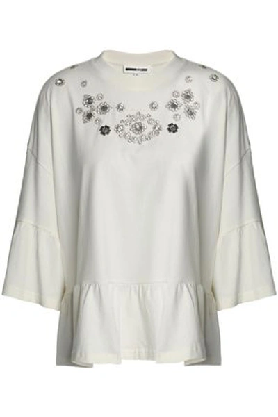 Mcq By Alexander Mcqueen Woman Crystal-embellished Cotton-jersey T-shirt Off-white